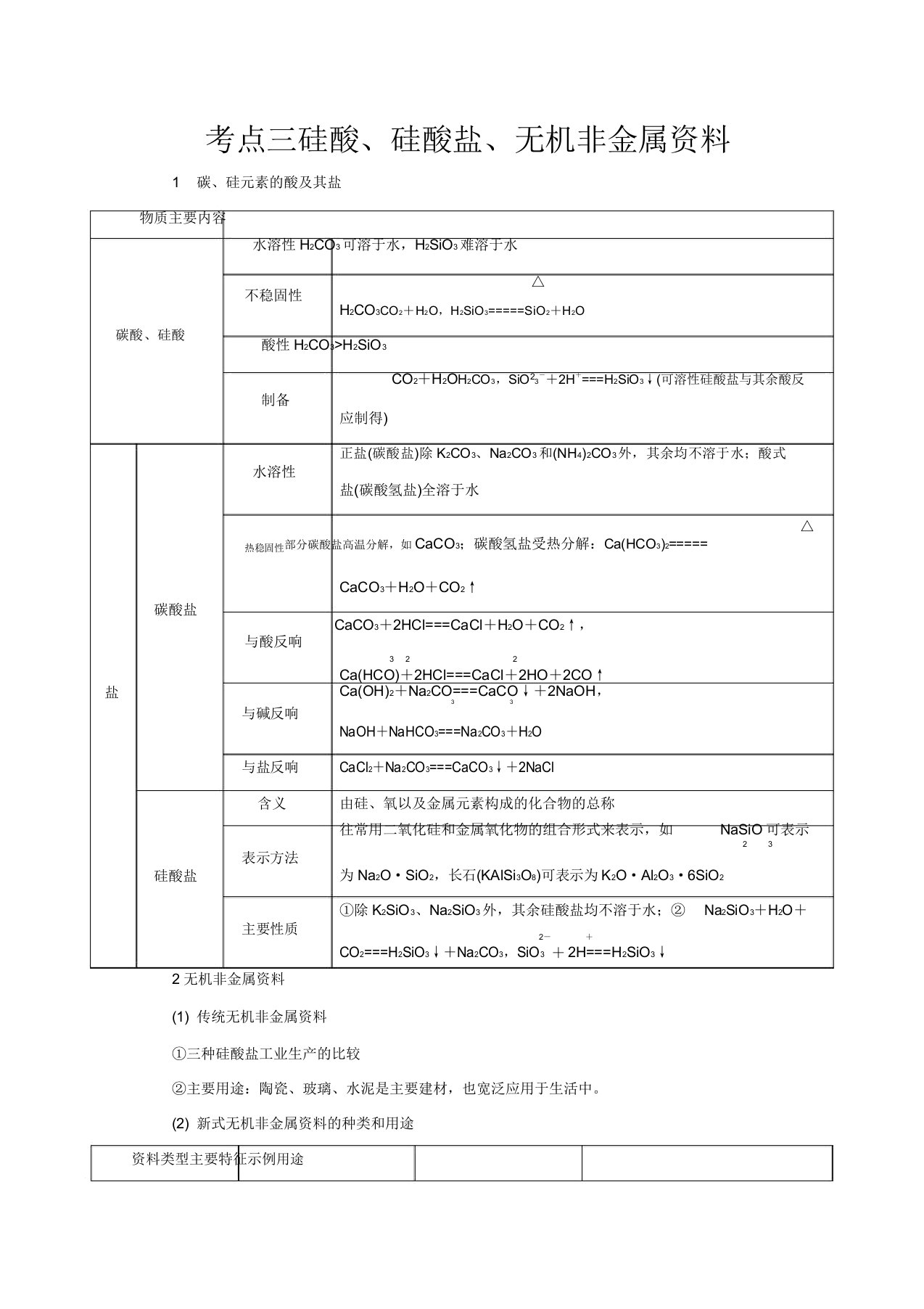 高考化学六碳硅其化合物无机非金属材料考点三硅酸硅酸盐无机非金属材料教学案