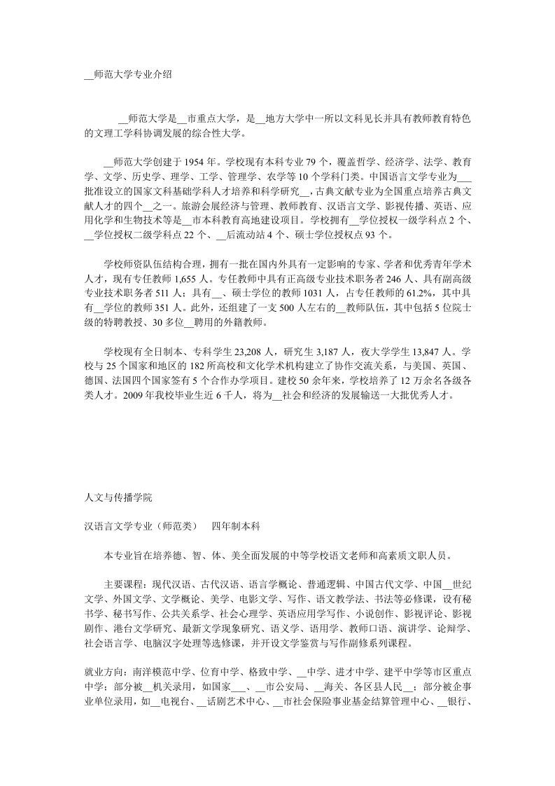 上海师范大学专业介绍