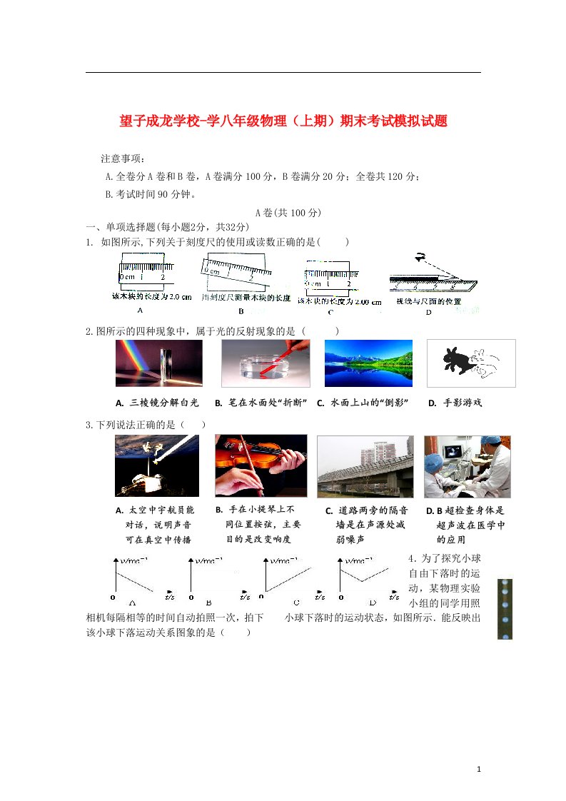 四川省成都市八级物理上学期期末模拟试题