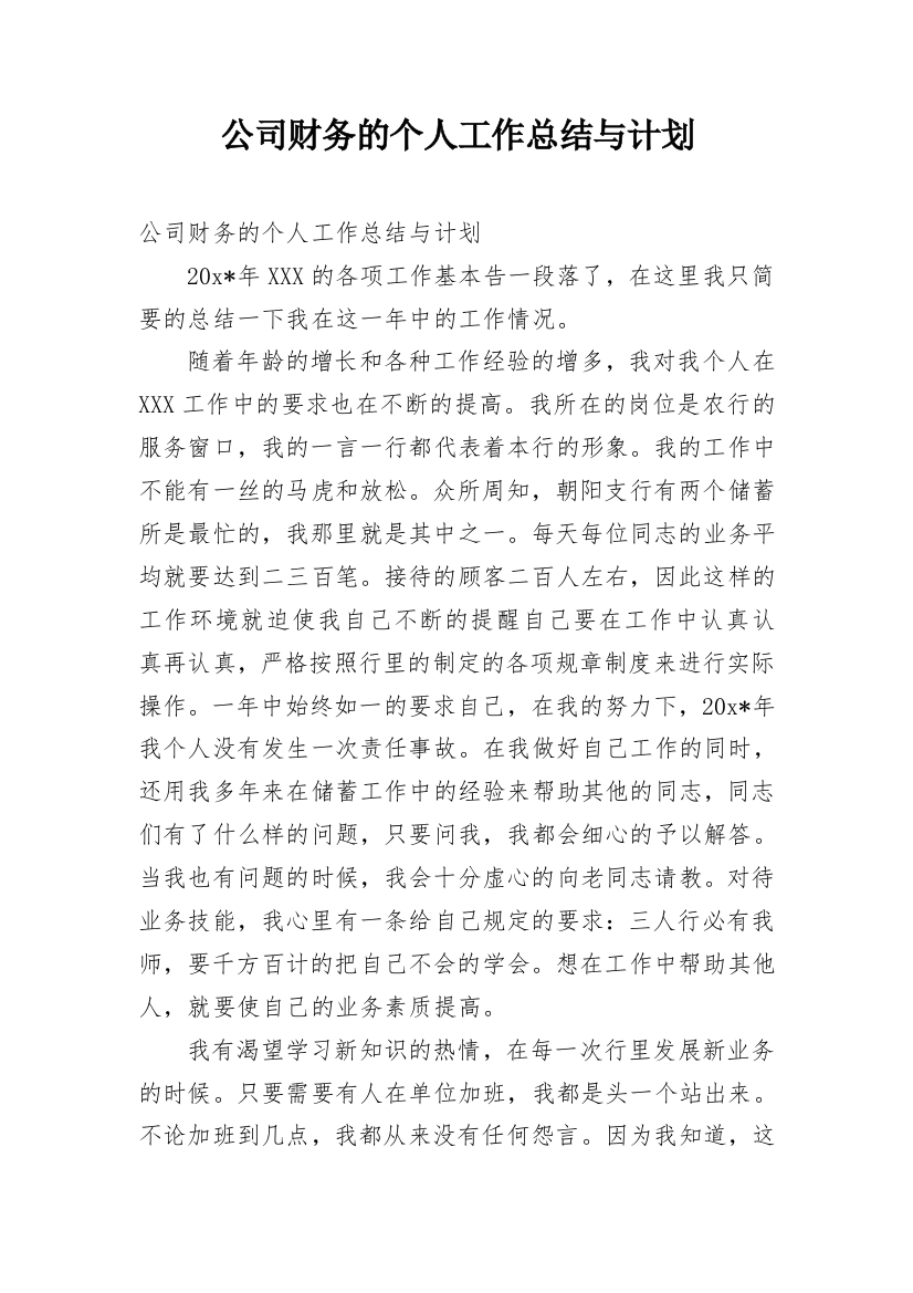 公司财务的个人工作总结与计划