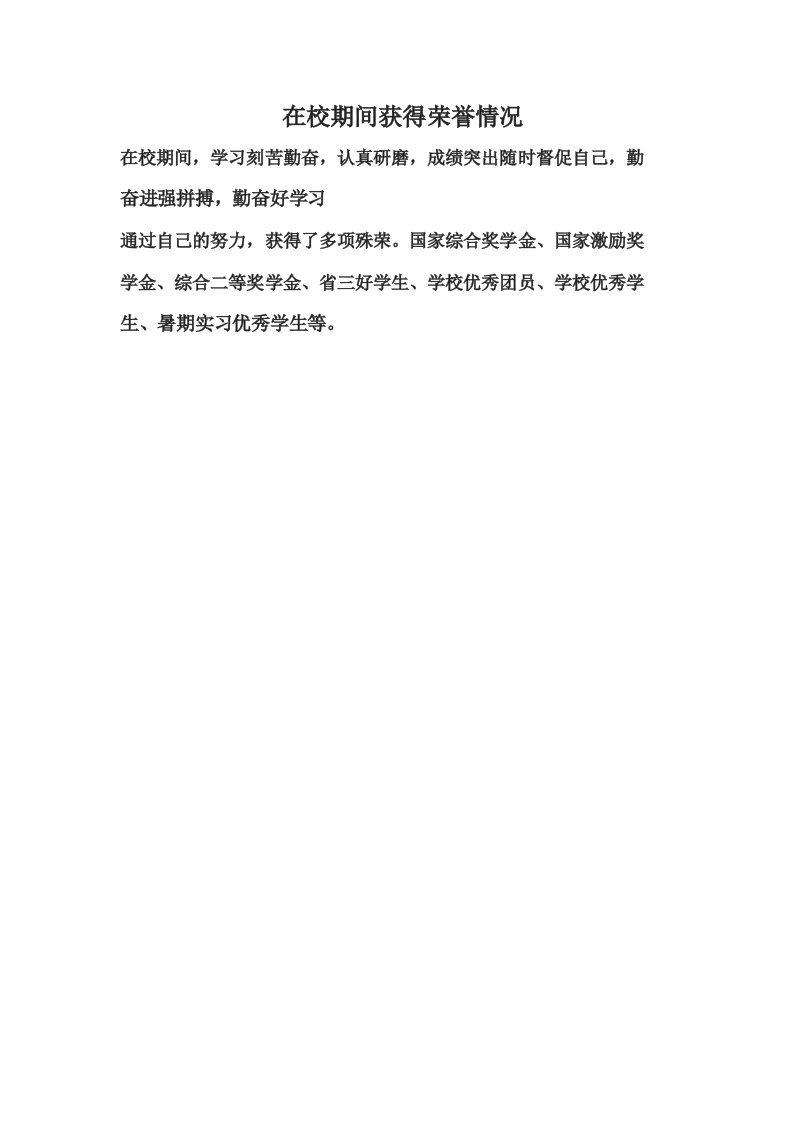 在校期间获得荣誉情况100200字