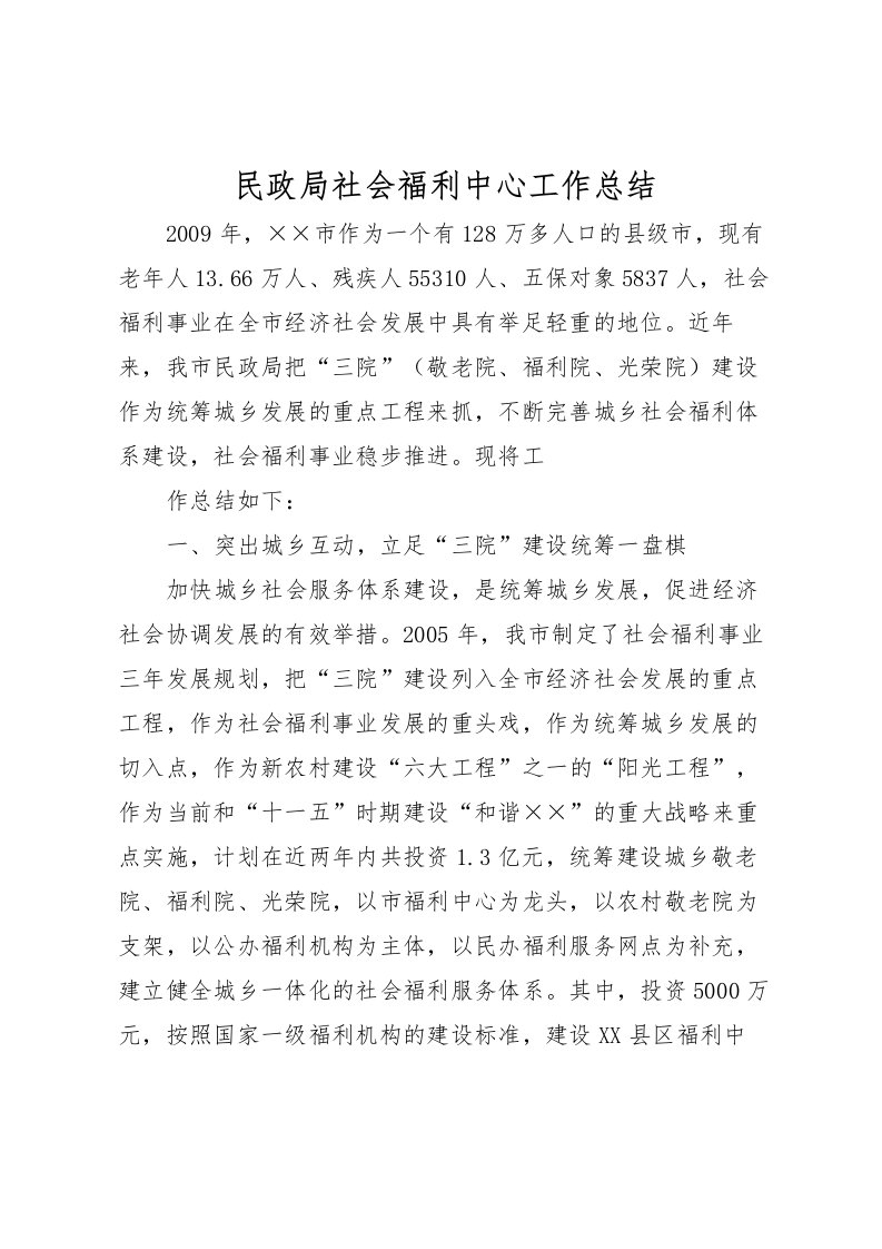 2022民政局社会福利中心工作总结