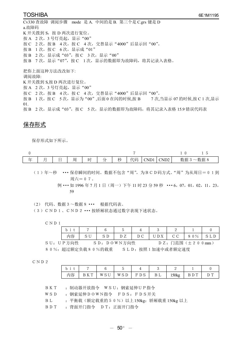 东芝CV320故障代码及如何查询故障