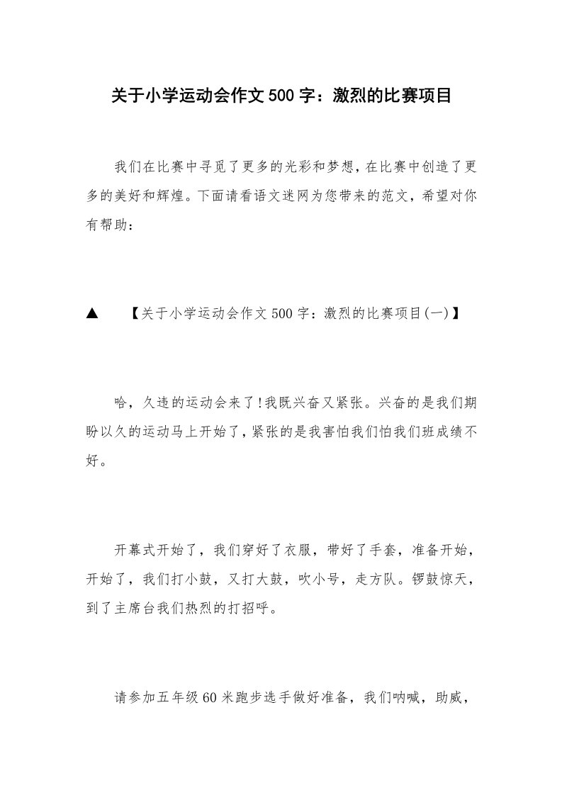 关于小学运动会作文500字：激烈的比赛项目