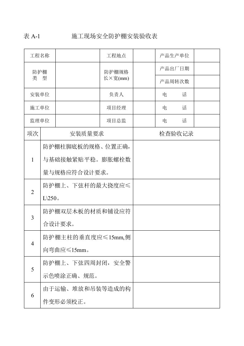 安全防护设施验收表