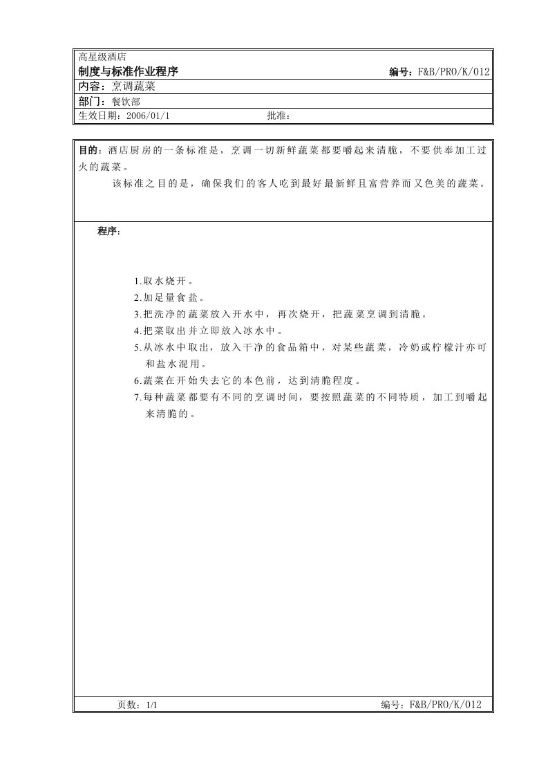 34.厨房作业程序烹调蔬菜