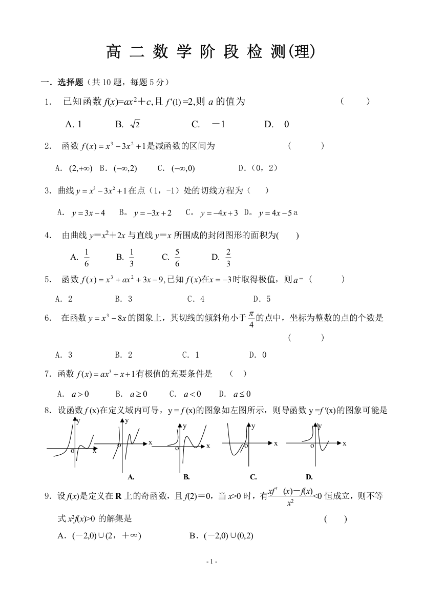 (完整版)导数单元测试题理及答案