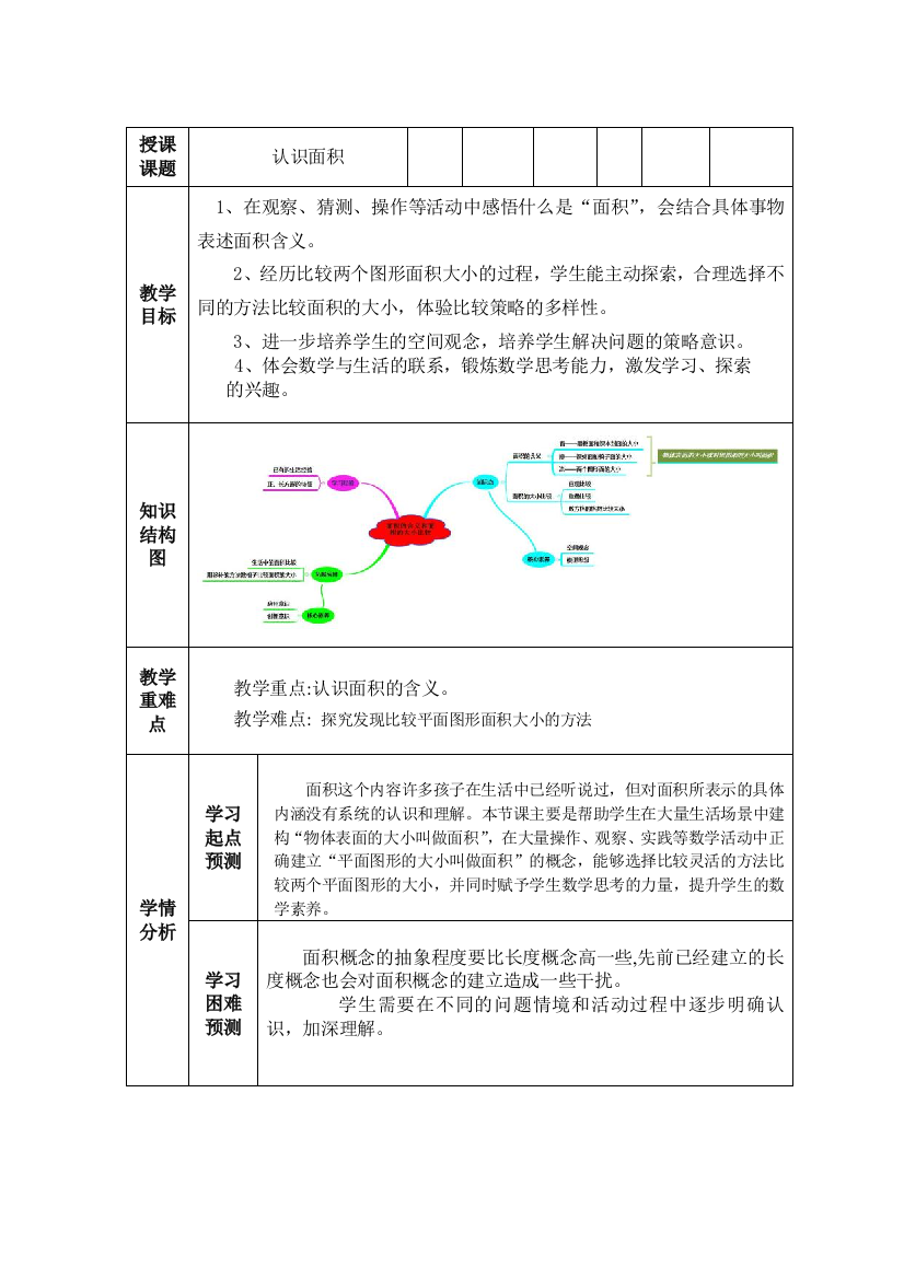 三年级下册数学教案-6.3-认识面积丨苏教版