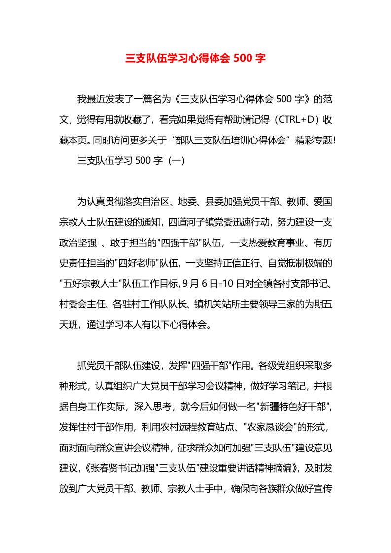 三支队伍学习心得体会500字