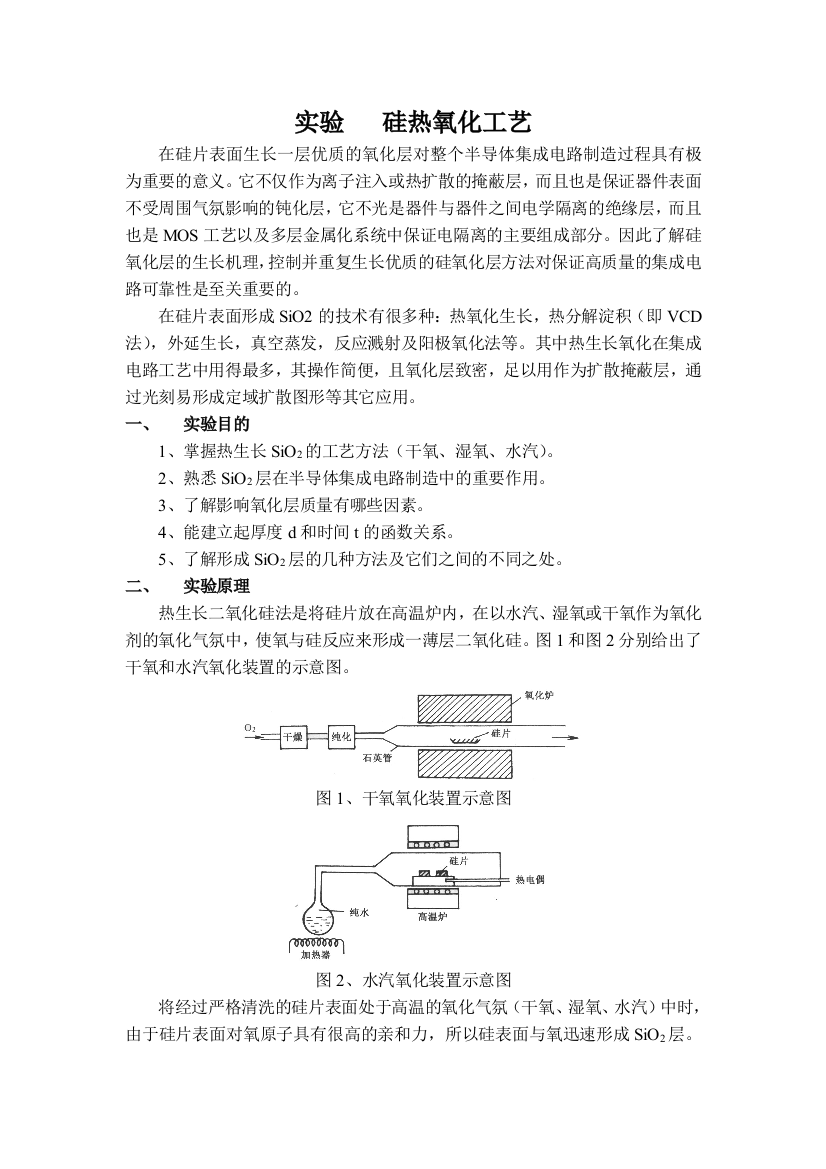 实验硅热氧化工艺分析