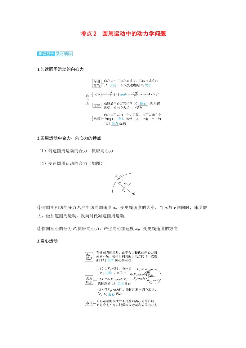 备考2025届高考物理一轮复习讲义第四章曲线运动第3讲圆周运动考点2圆周运动中的动力学问题