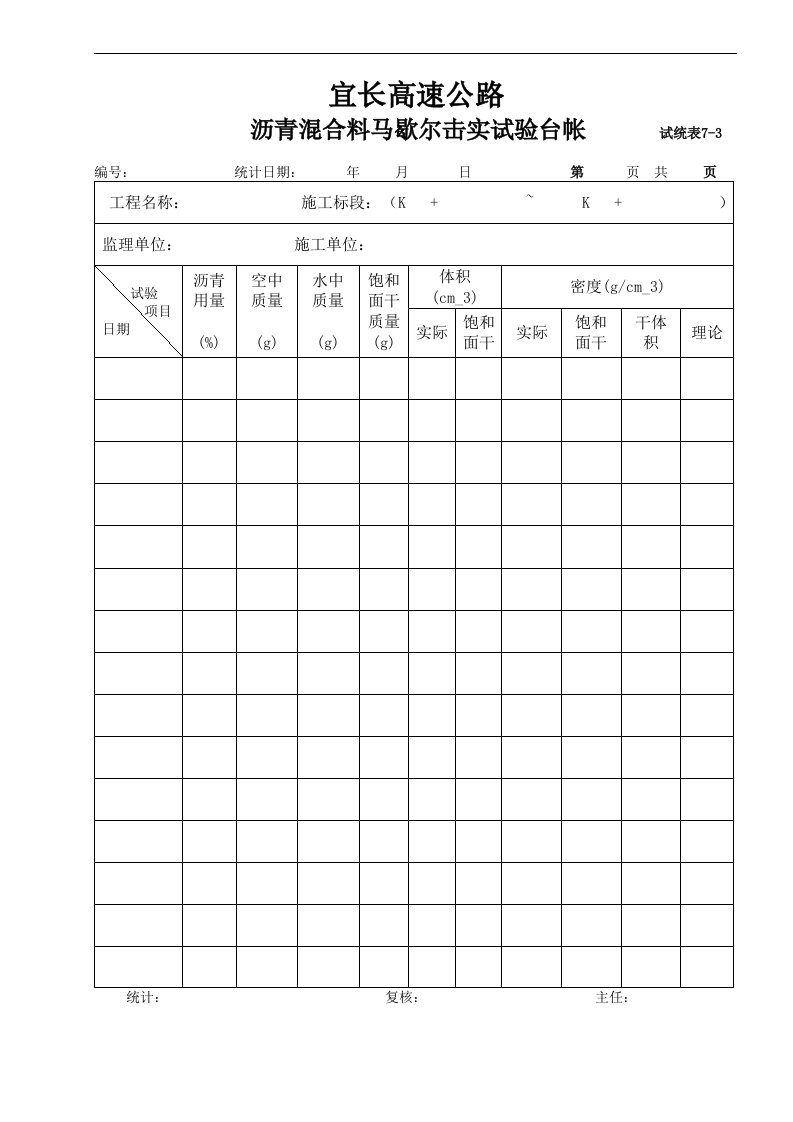 建筑资料-沥青混合料马歇尔击实试验台帐73