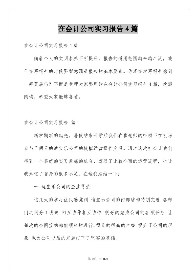 在会计公司实习报告4篇例文