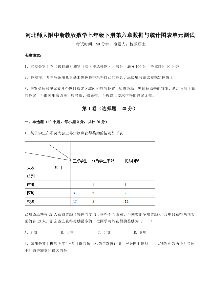 考点解析河北师大附中浙教版数学七年级下册第六章数据与统计图表单元测试练习题（含答案解析）