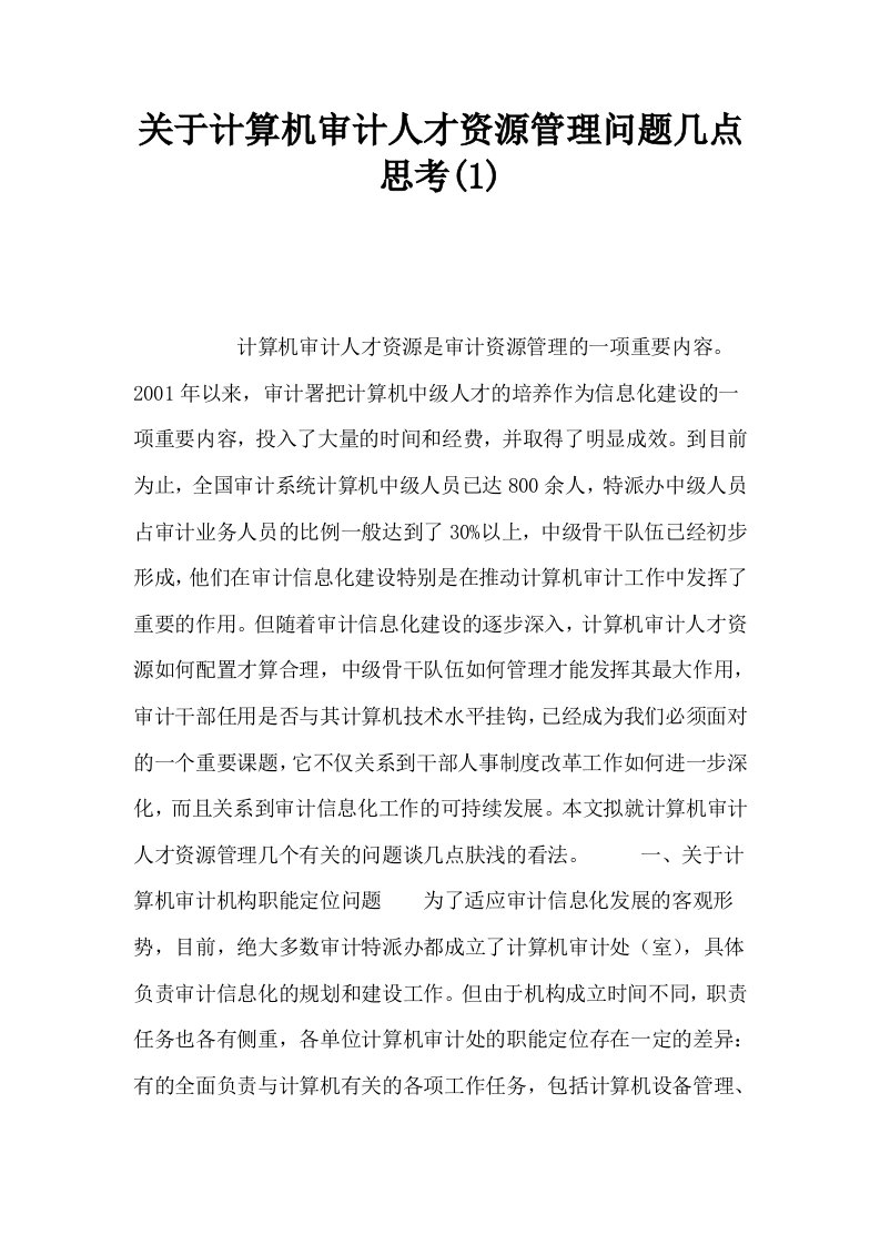 关于计算机审计人才资源管理问题几点思考10