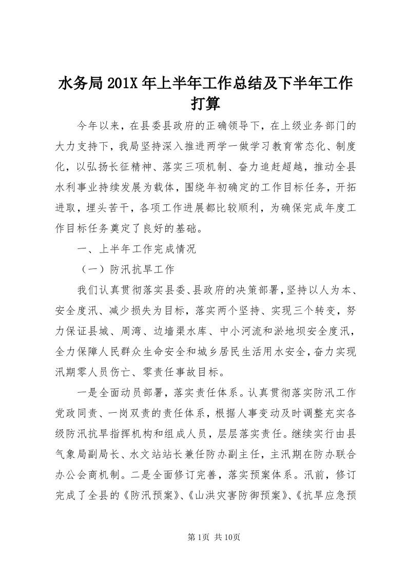 6水务局0X年上半年工作总结及下半年工作打算