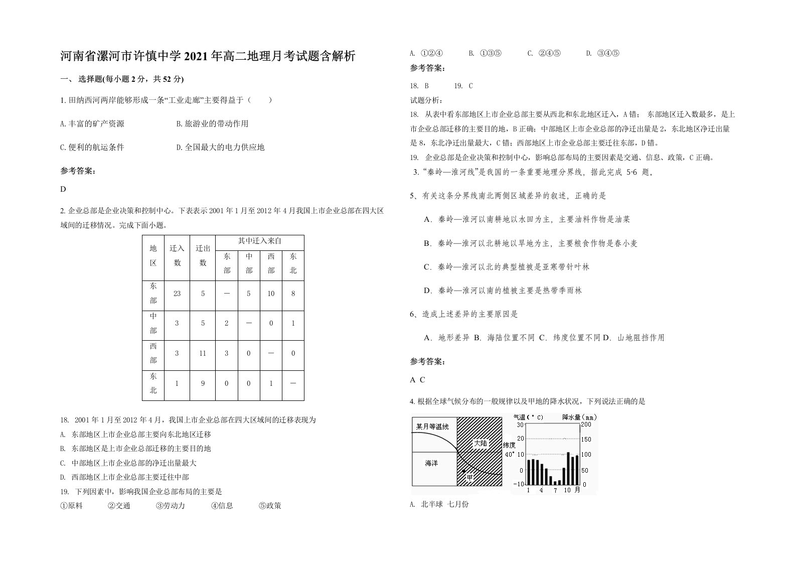 河南省漯河市许慎中学2021年高二地理月考试题含解析