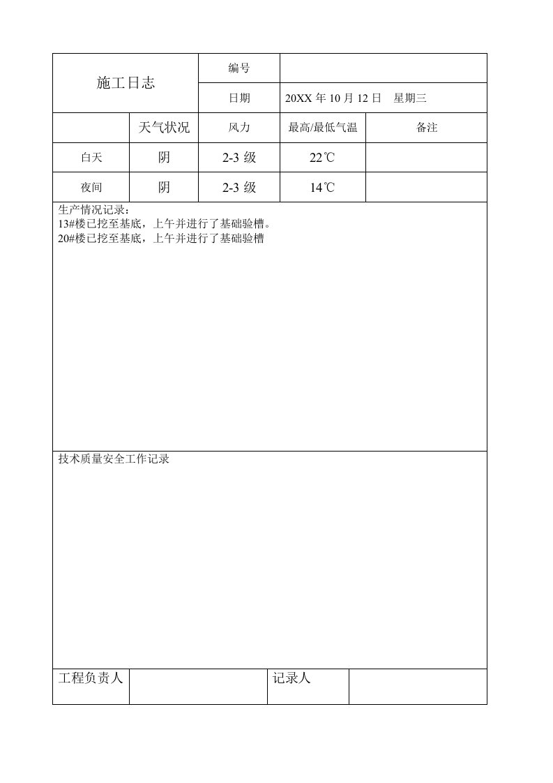 建筑工程管理-10月份施工日志