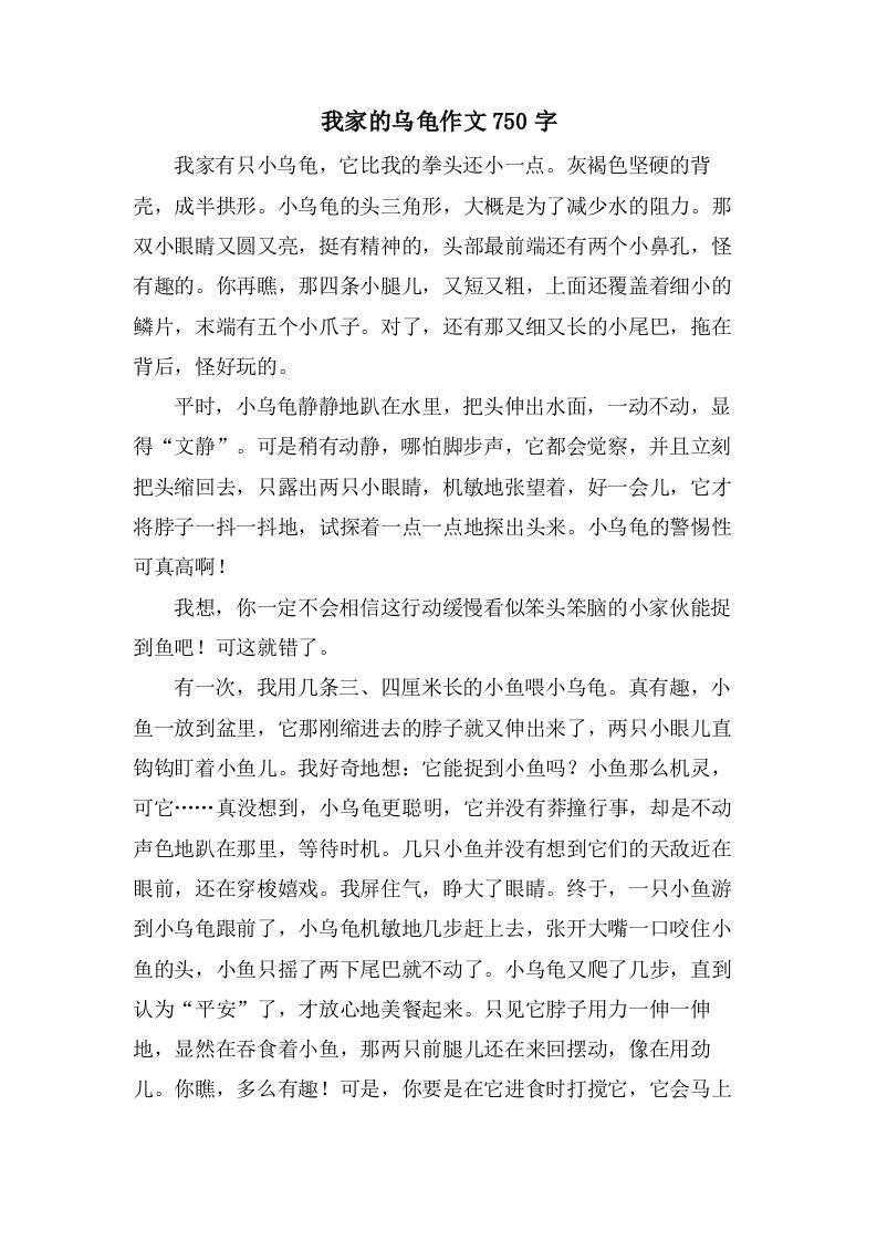 我家的乌龟作文750字