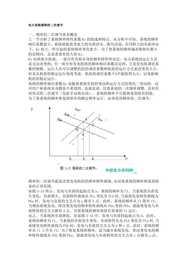 电力系统频率的二次调节