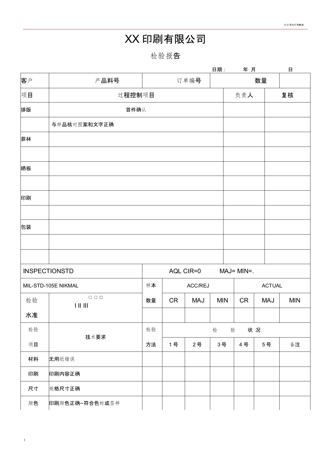 印刷产品检验报告