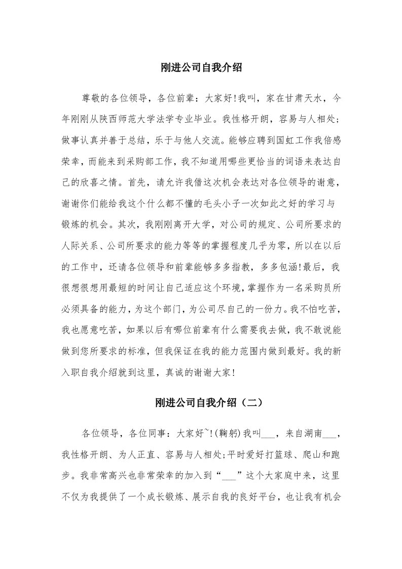 刚进公司自我介绍