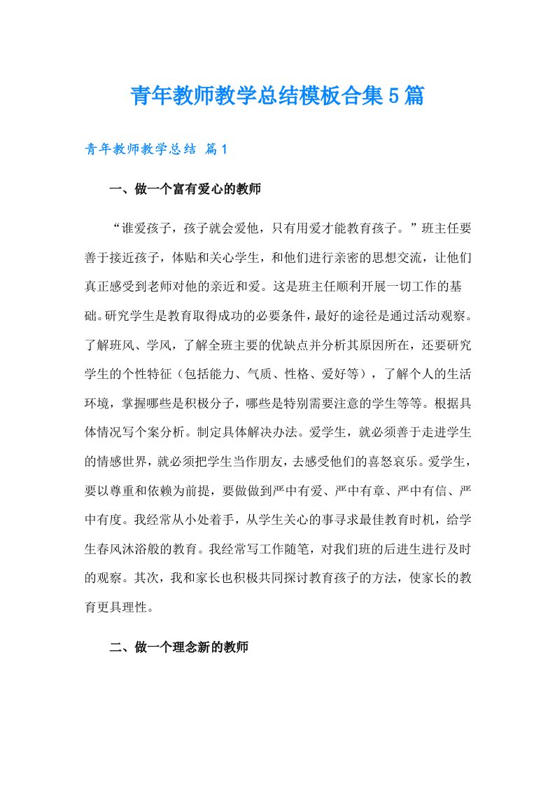 青年教师教学总结模板合集5篇