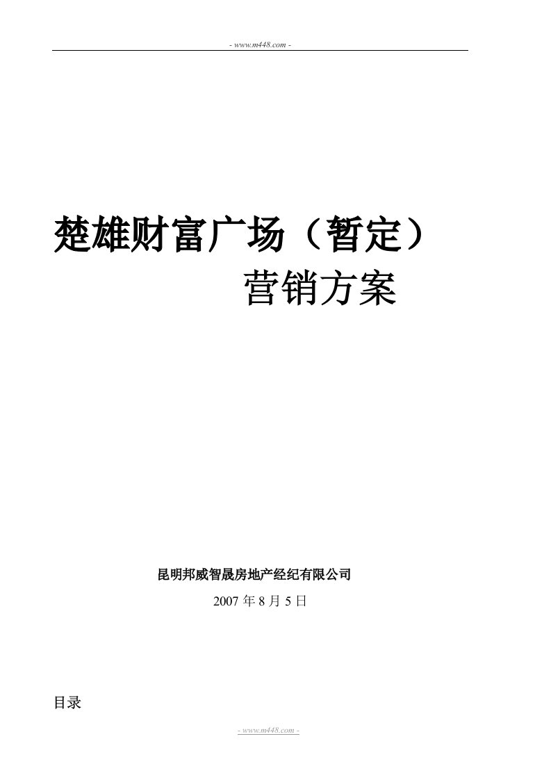 云南楚雄财富广场商业地产项目营销策划方案(16页)-商业地产