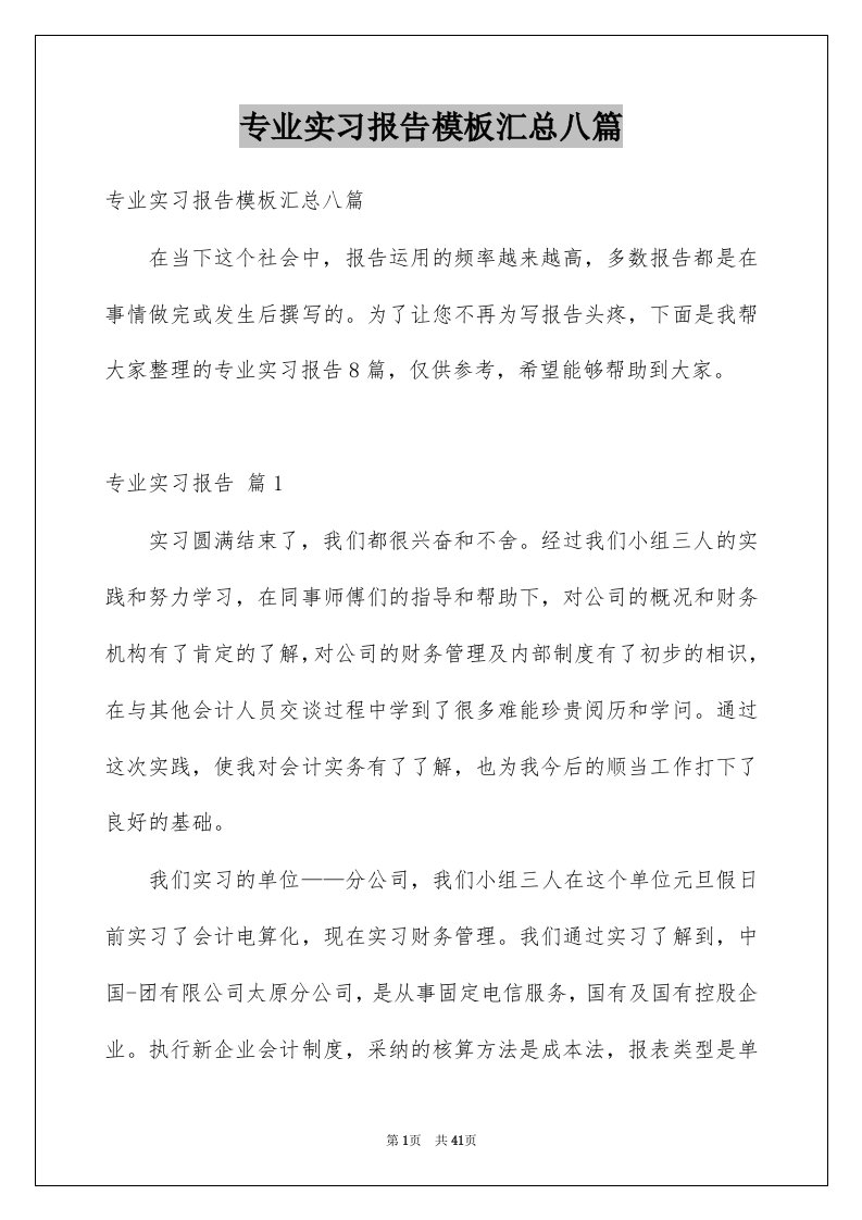 专业实习报告模板汇总八篇例文