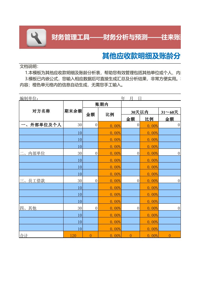 财务部管理-其他应收款账龄分析模板