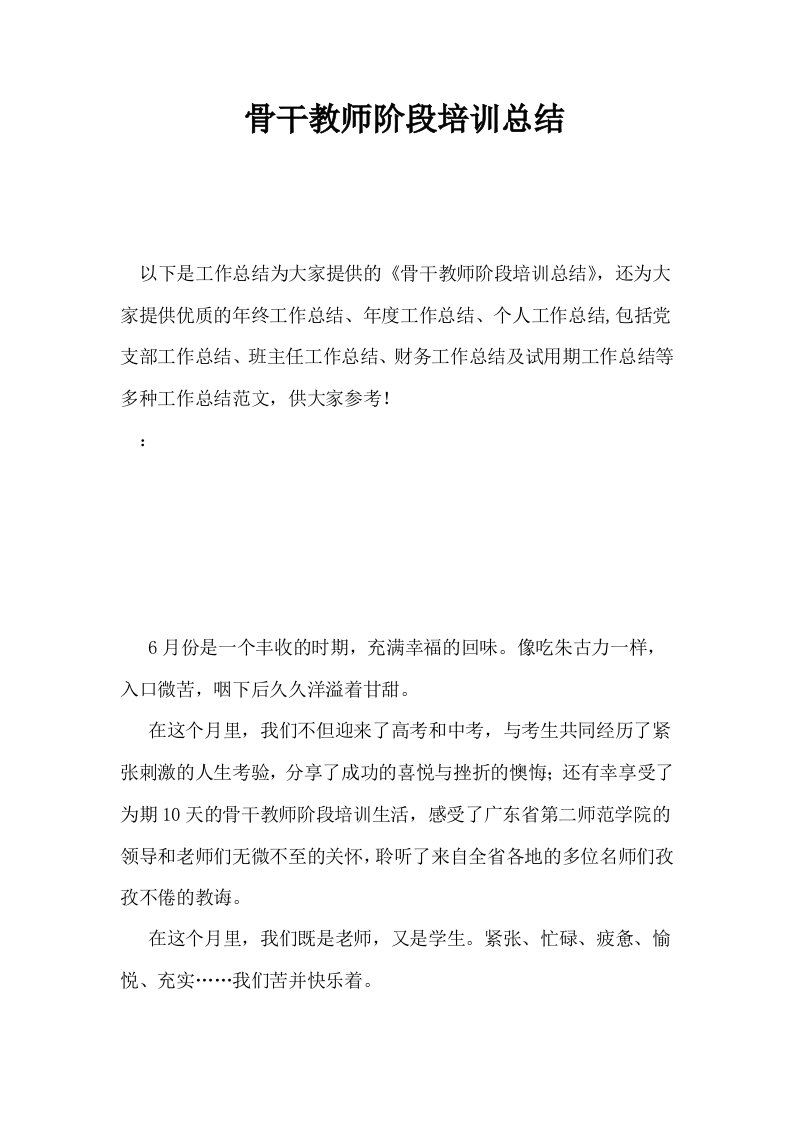 骨干教师阶段培训总结