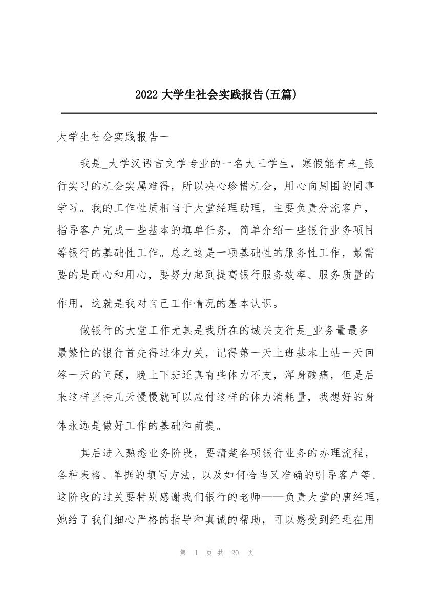 2022大学生社会实践报告(五篇)