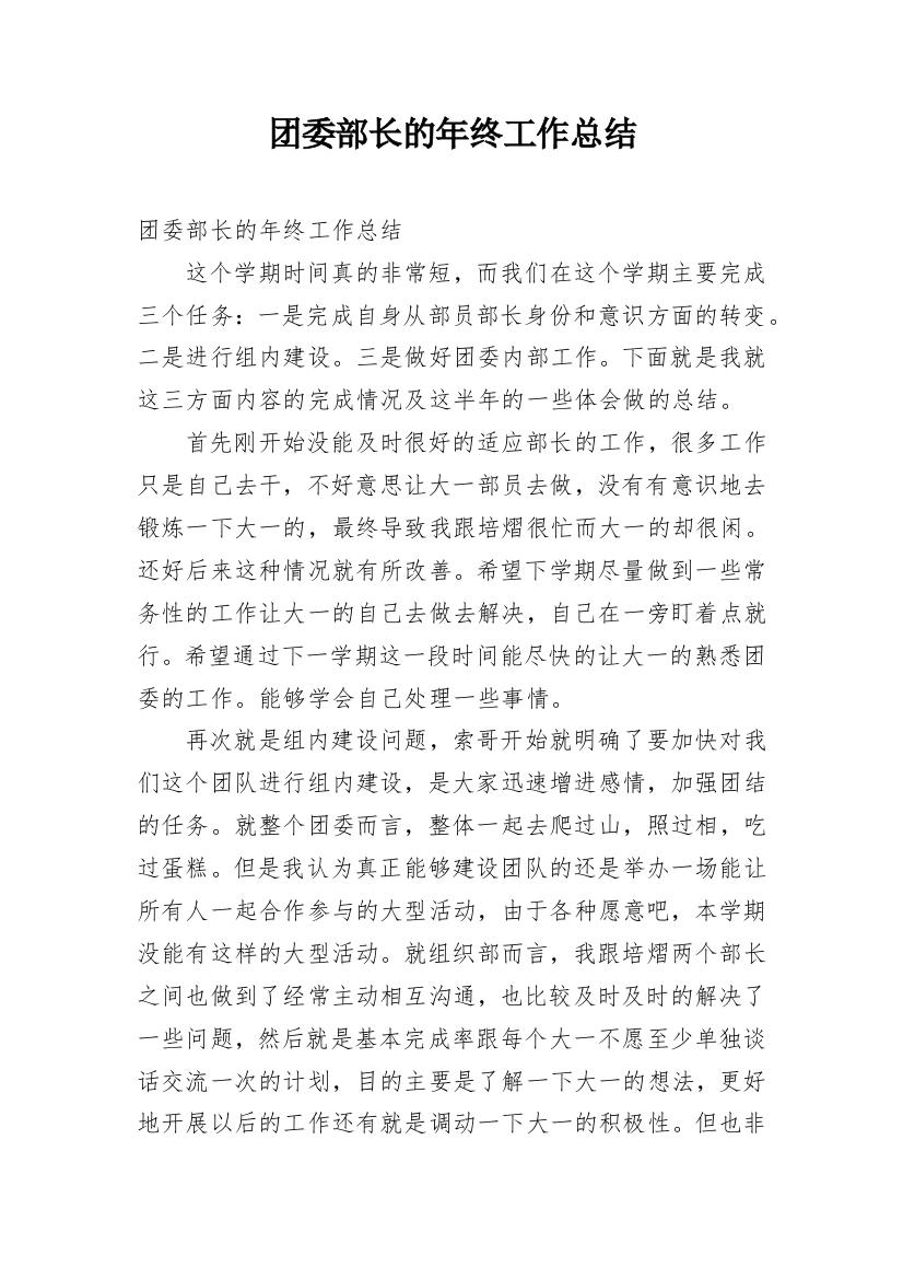 团委部长的年终工作总结