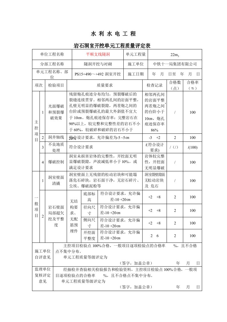 水利工程隧洞工程表格