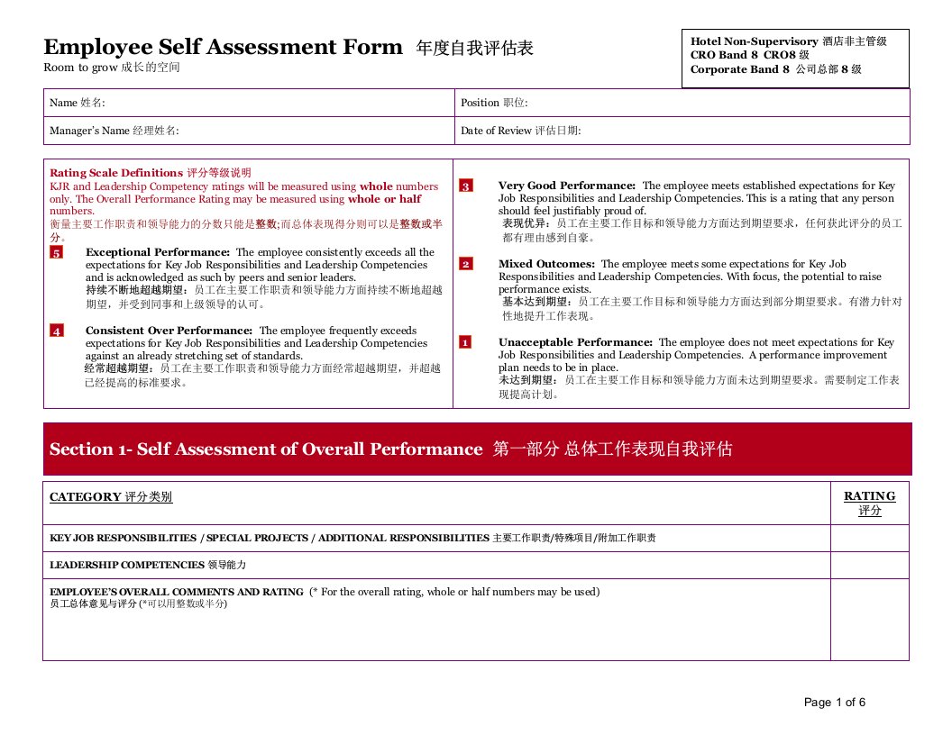 洲际酒店年度自我评估表-8级