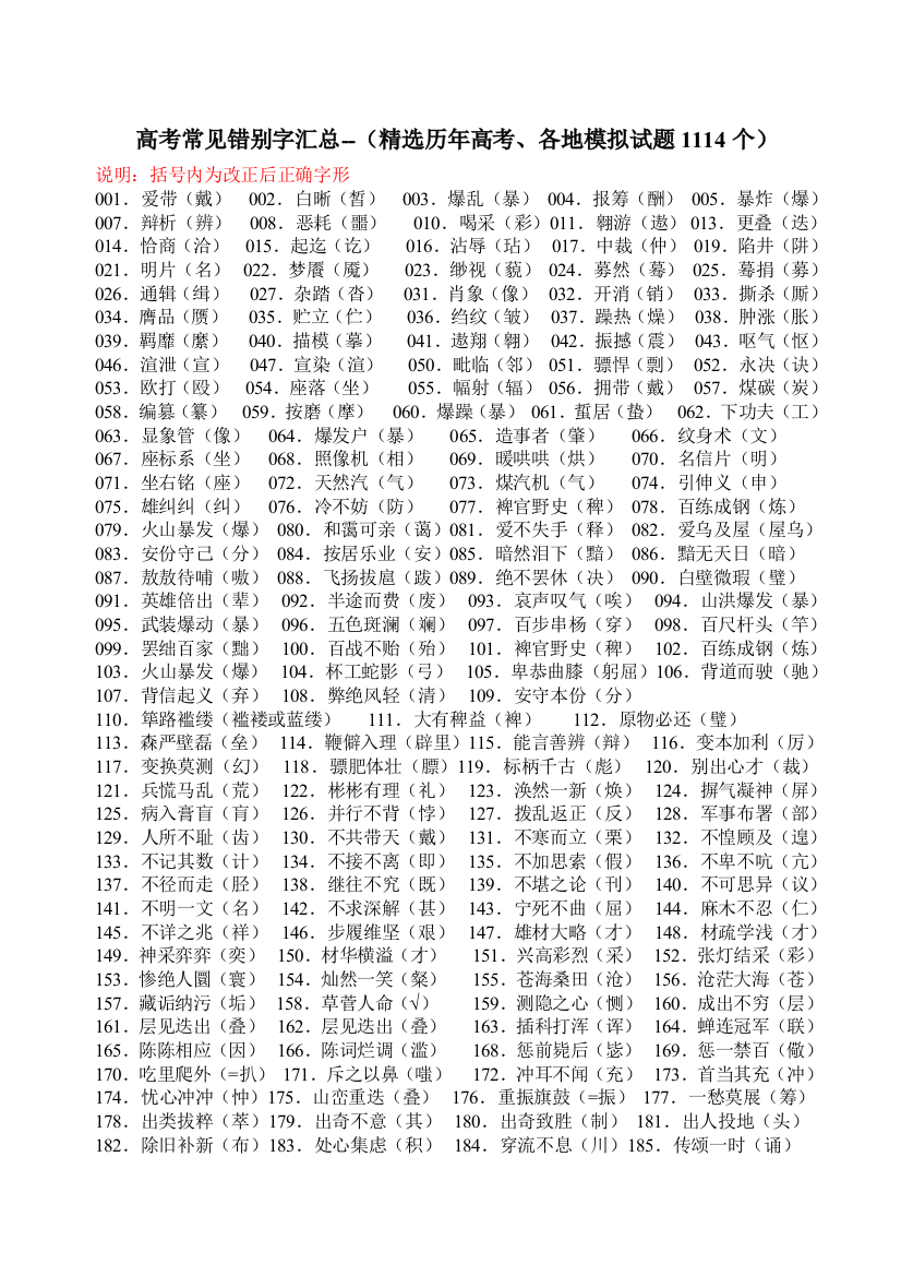 高考常见错别字汇总