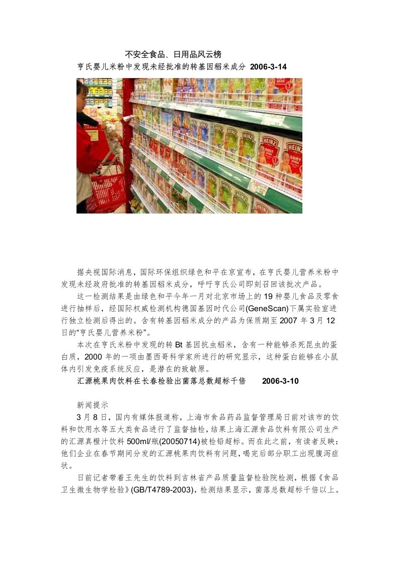 不安全食品日用品风云榜