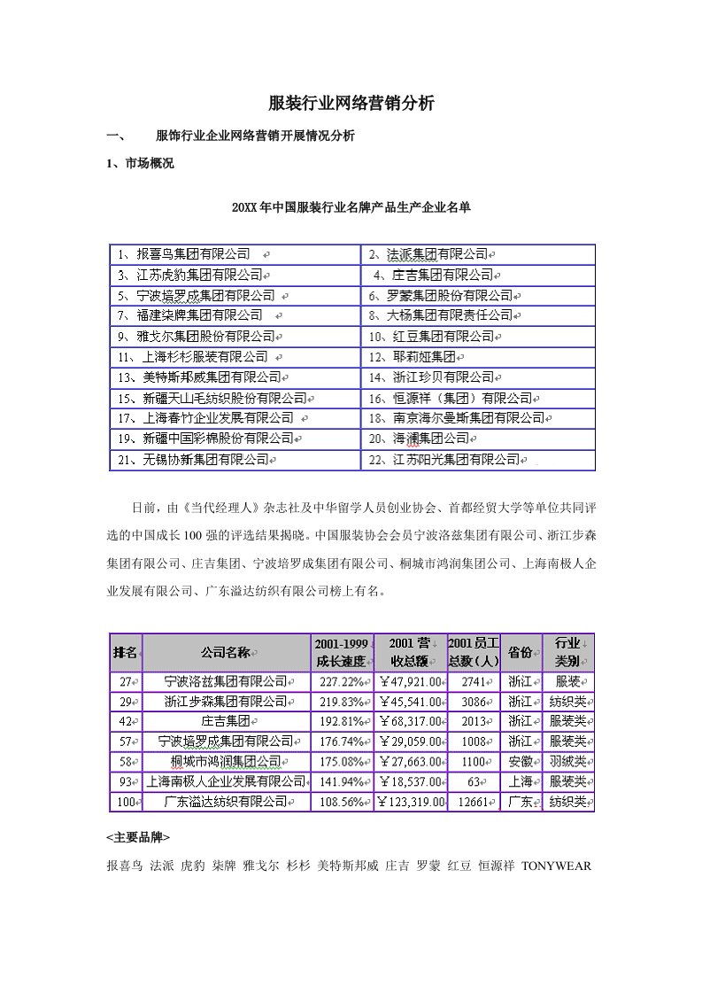 行业分析-服装行业网络营销分析