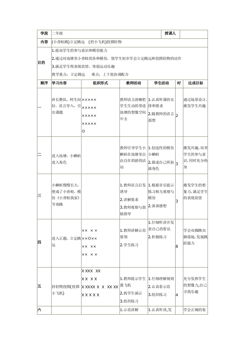 （中小学资料）立定跳远、投掷轻物教案设计