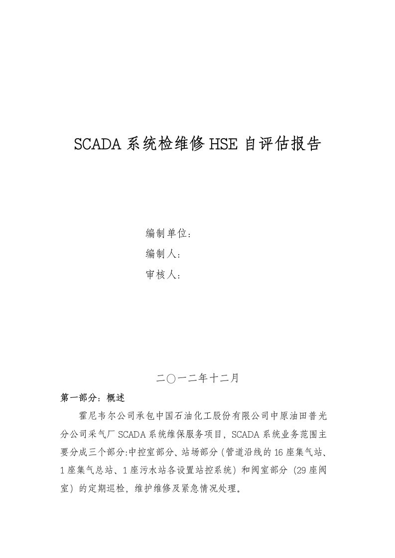 SCADA检维修能力HSE自评估报告20