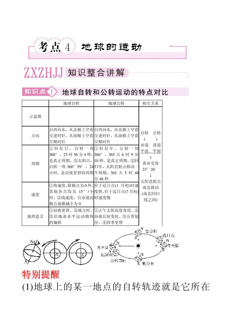 【新课标版】备考高考地理考点专项复习《1-4地球的运动》教案