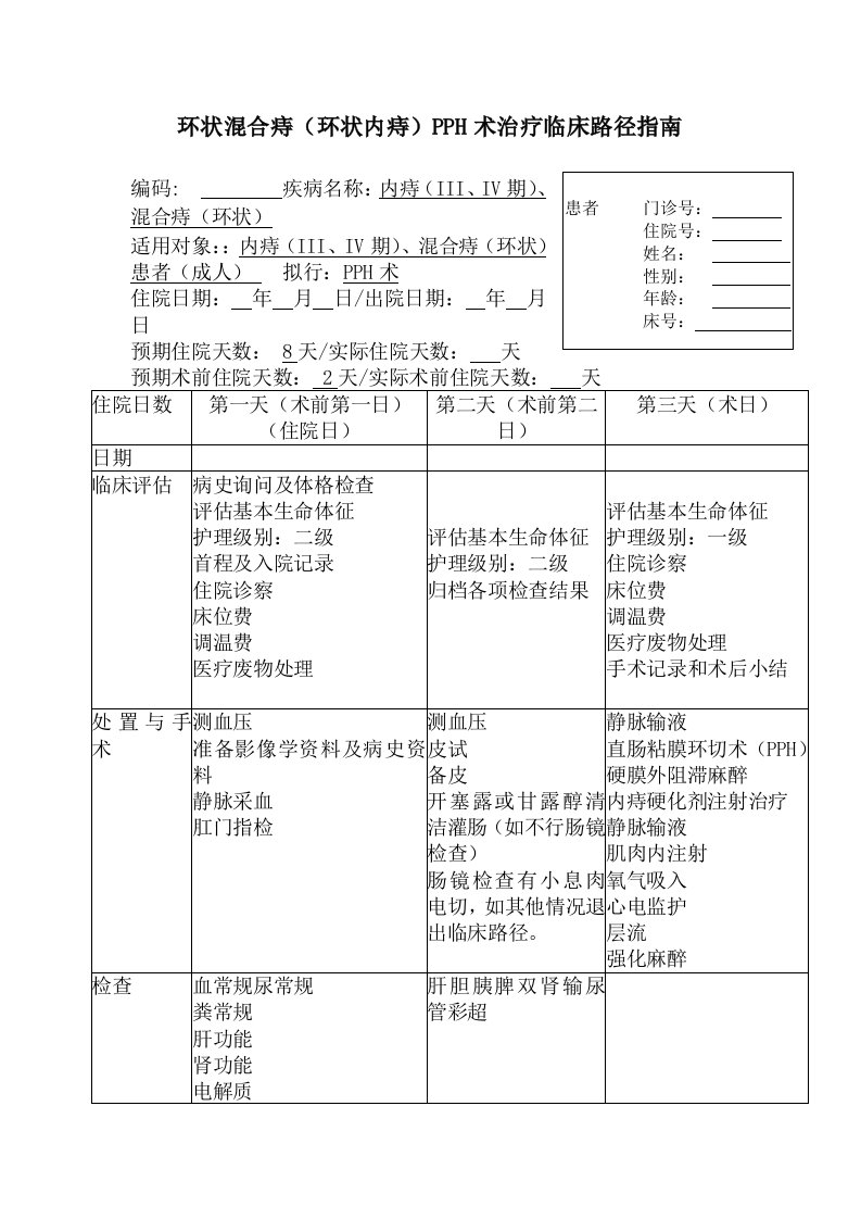 混合痔临床路径