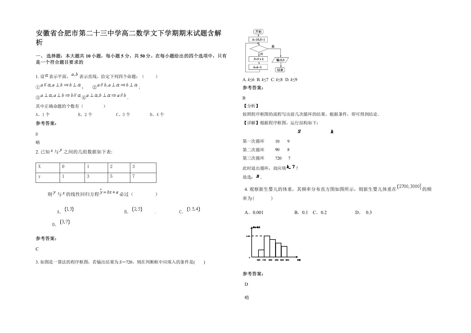 安徽省合肥市第二十三中学高二数学文下学期期末试题含解析