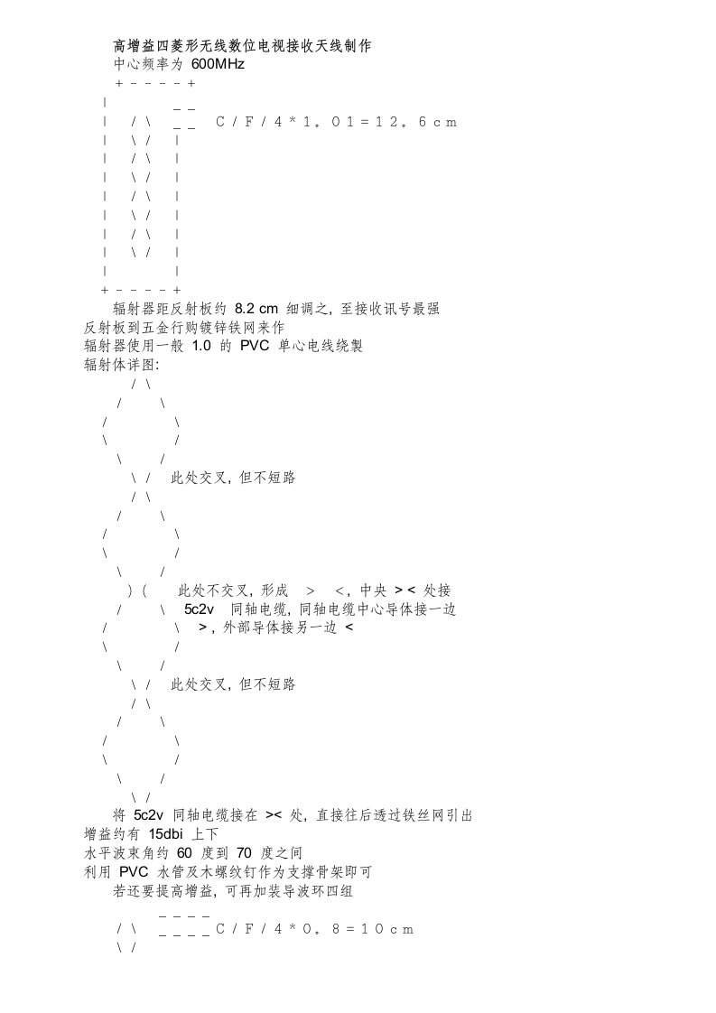 推荐-高增益四菱形无线数位电视接收天线制作