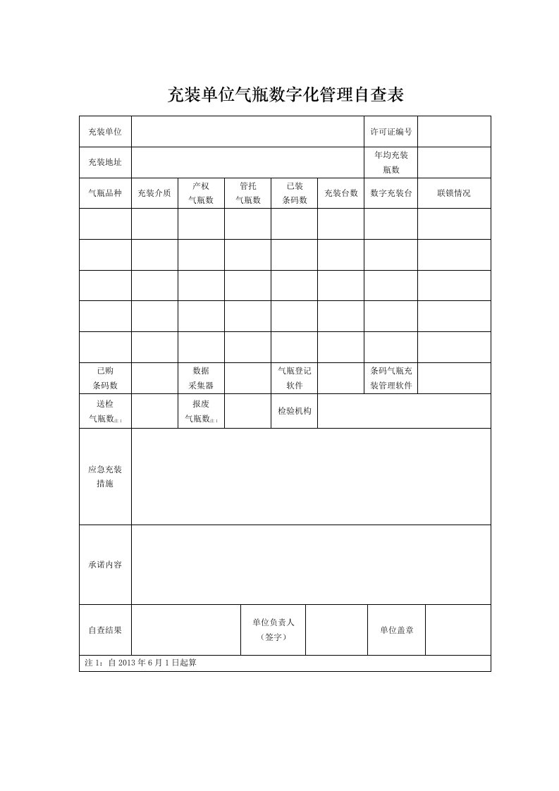 充装单位气瓶数字化管理自查表