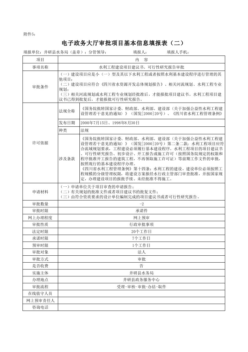 水利工程建设项目建议书、可行性研究报告审批井研水务网