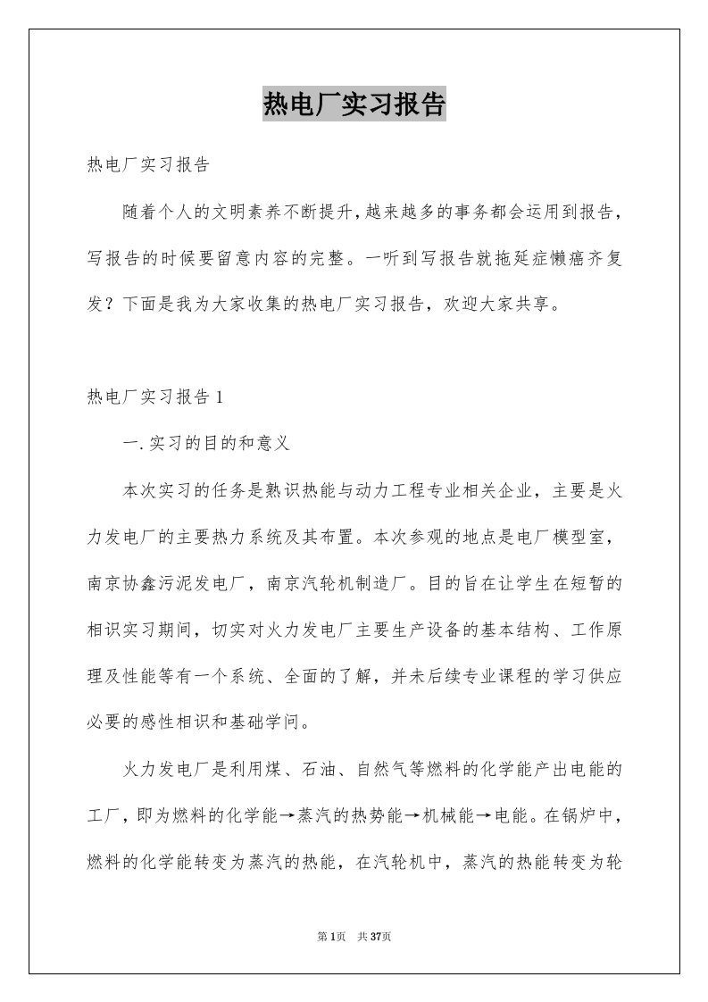 热电厂实习报告例文