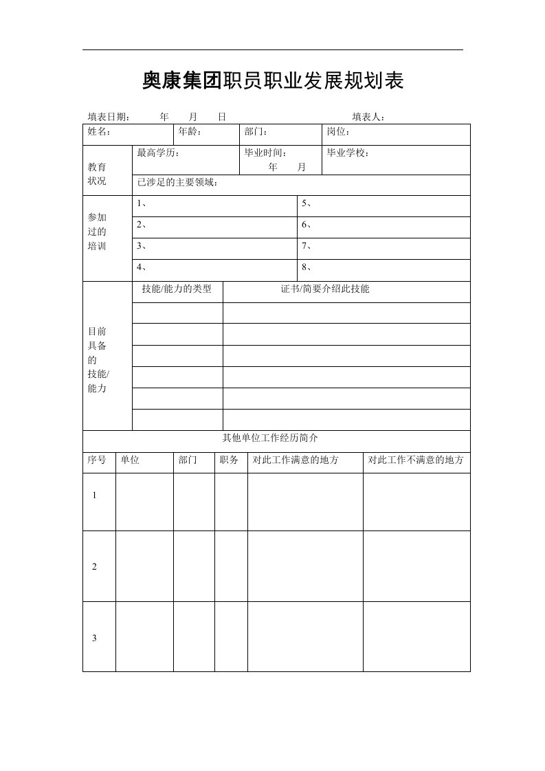 奥康集团职员职业发展规划表