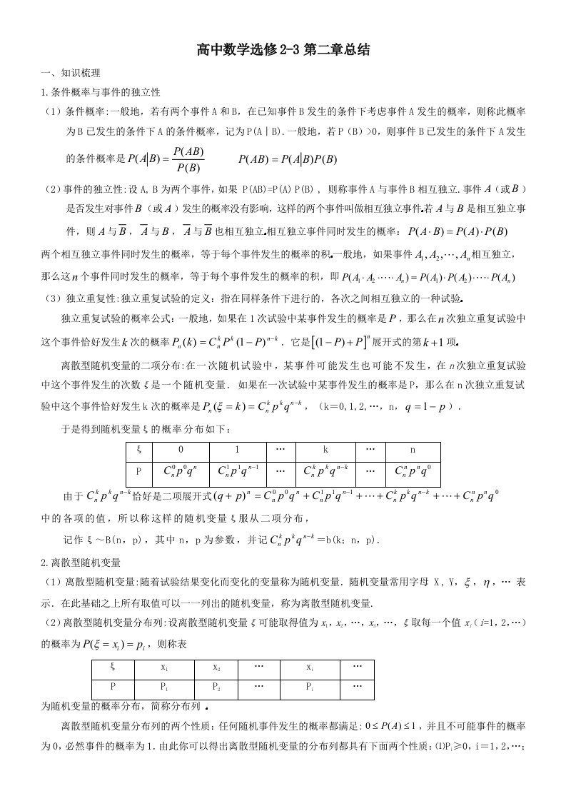 高中数学选修2-3第二章章节总结