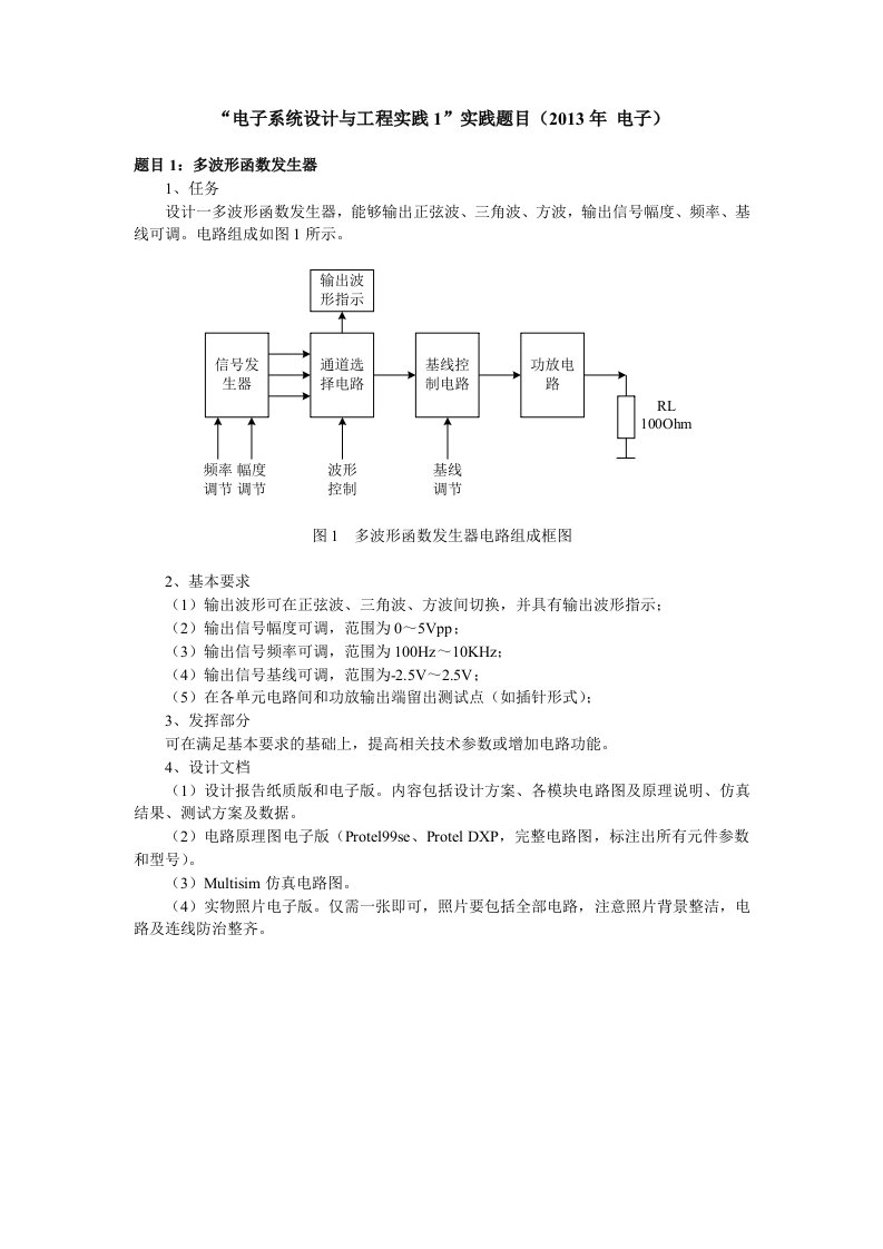 电子系统设计1实践题目